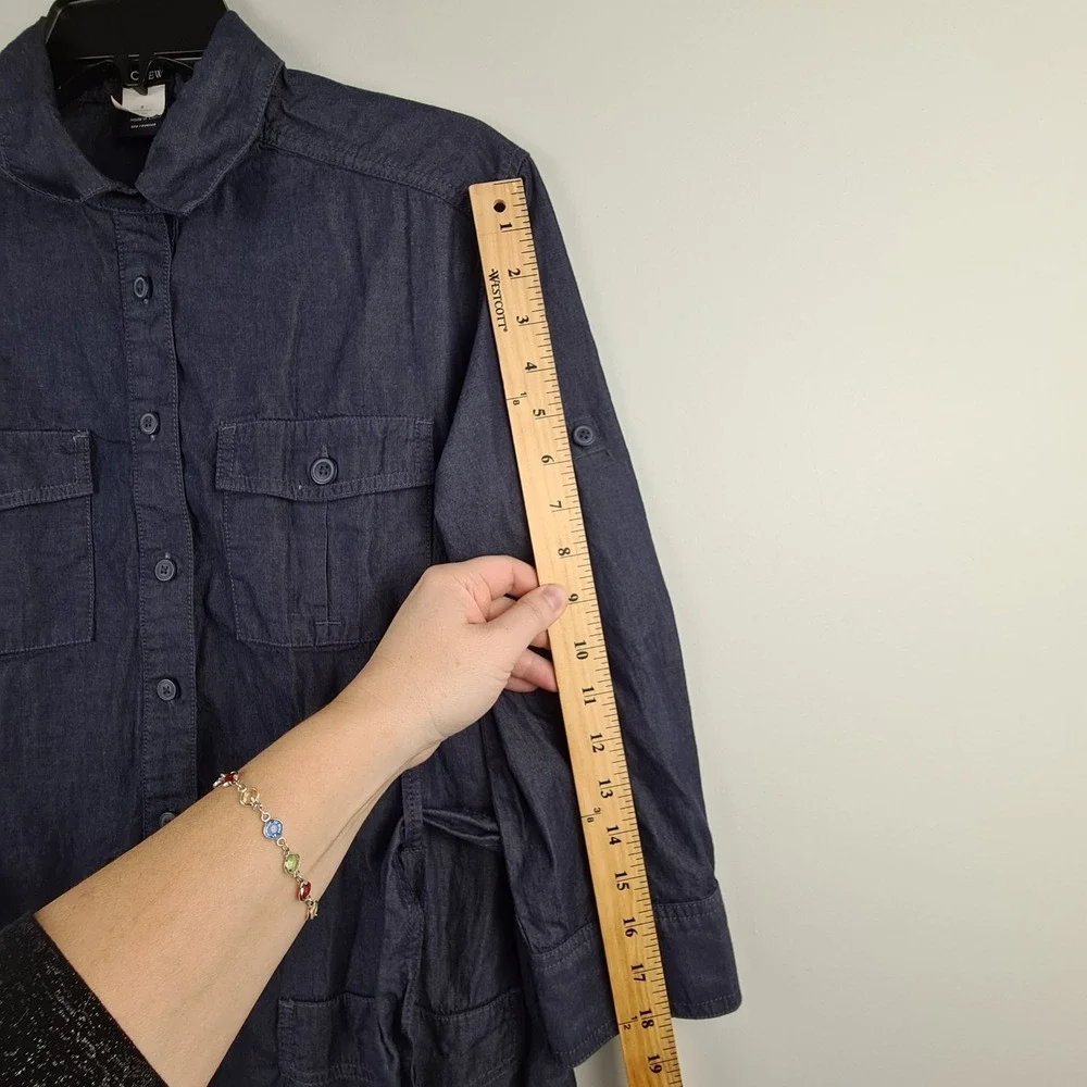 J Crew Women's Chambray Denim Roll Tab Sleeve Shift Shirt Belt Dress‎ Small Blue - Picture 8 of 8